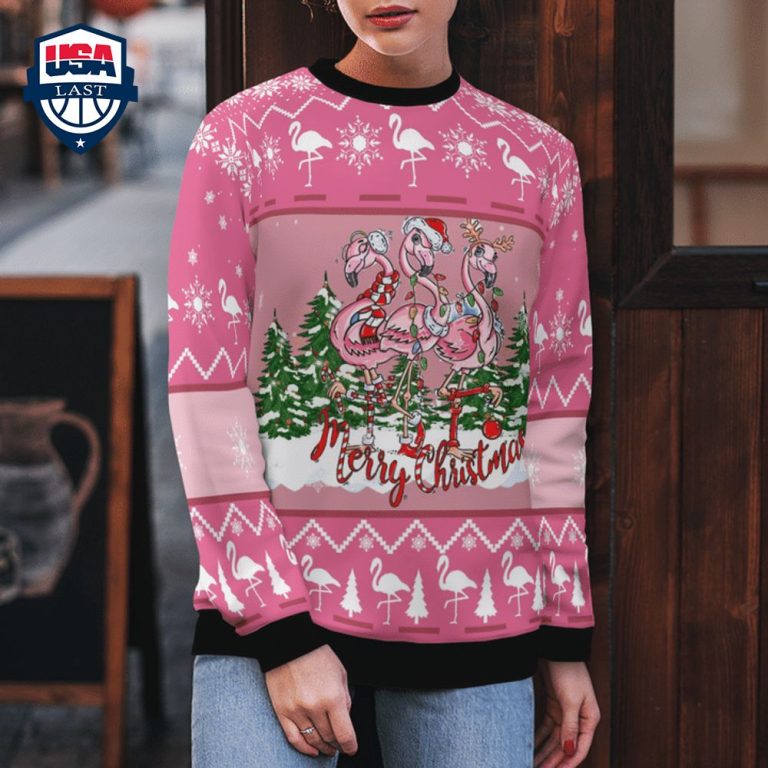 Merry Christmas Flamingo 3D Christmas Sweater - You look lazy