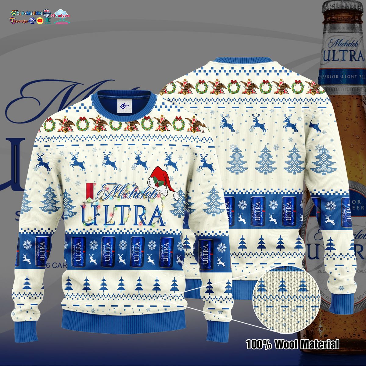 Michelob Ultra Santa Hat Ugly Christmas Sweater - Which place is this bro?