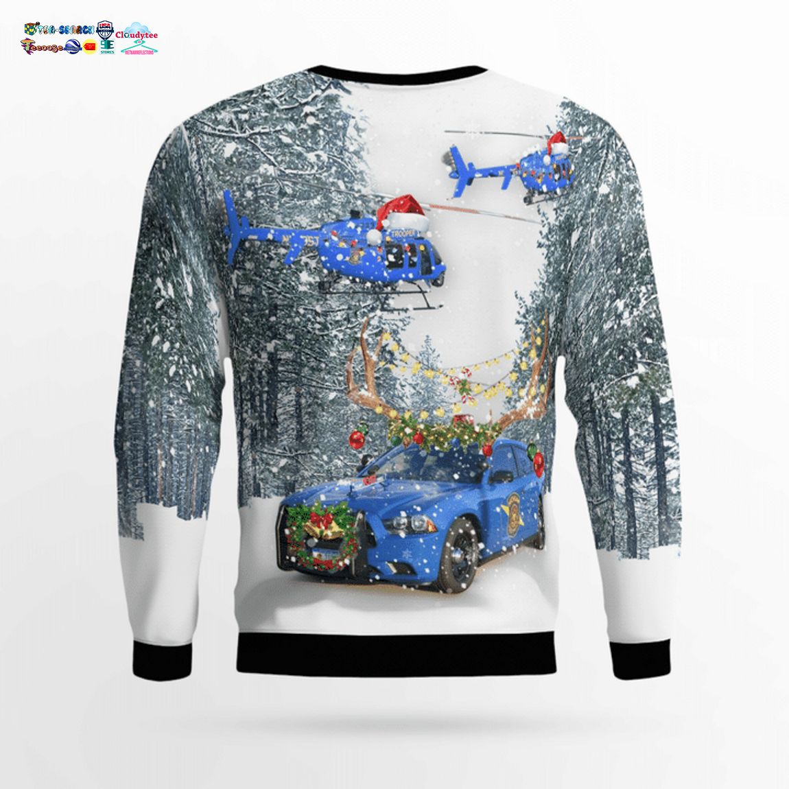 Michigan State Police Dodge Charger And Helicopter 3D Christmas Sweater