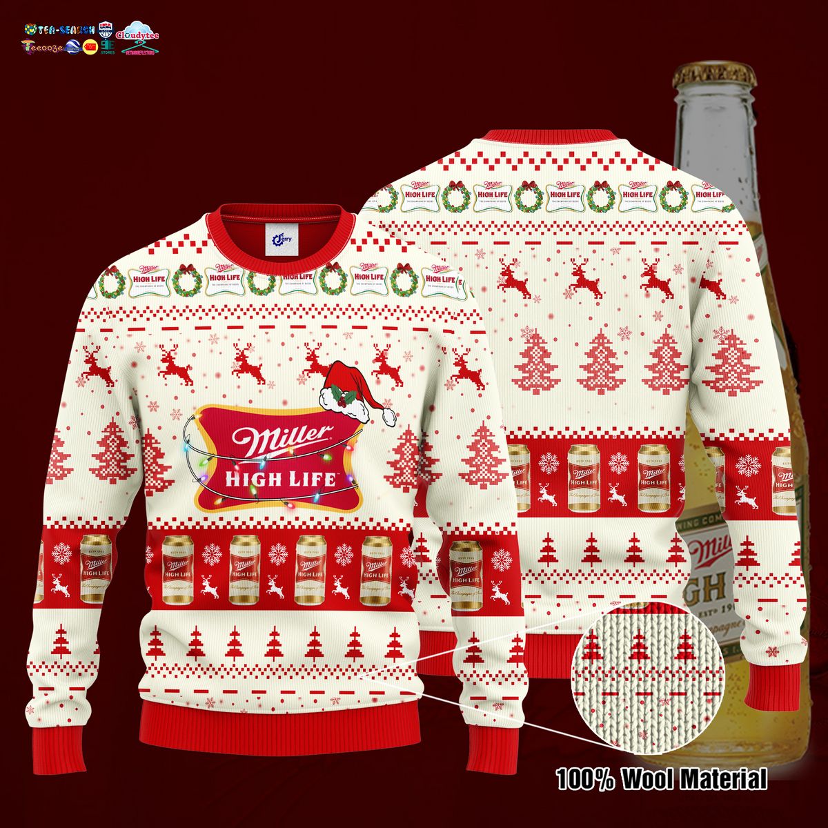 Miller High Life Santa Hat Ugly Christmas Sweater