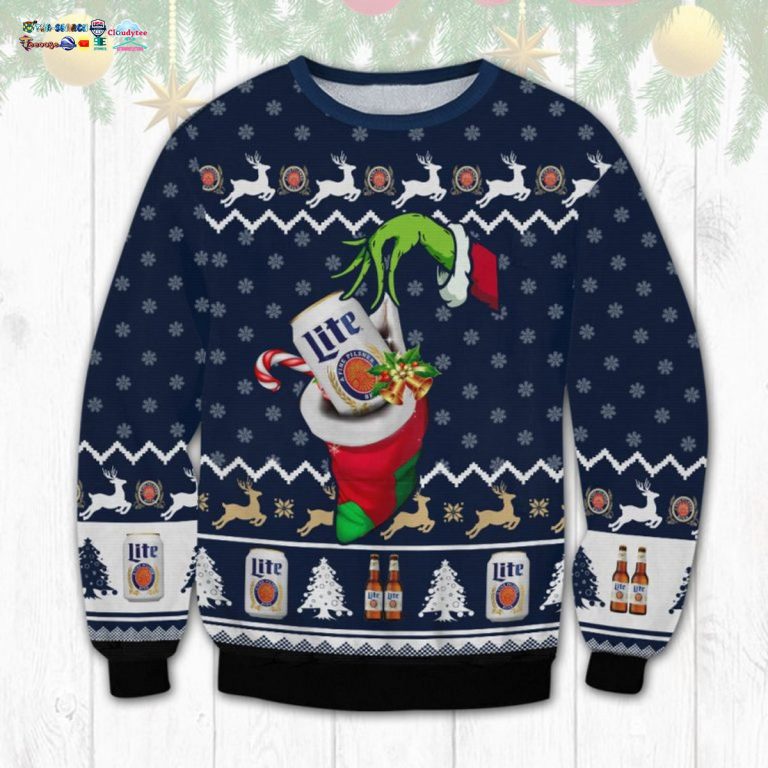 Miller Lite Grinch Hand Ugly Christmas Sweater - Nice elegant click
