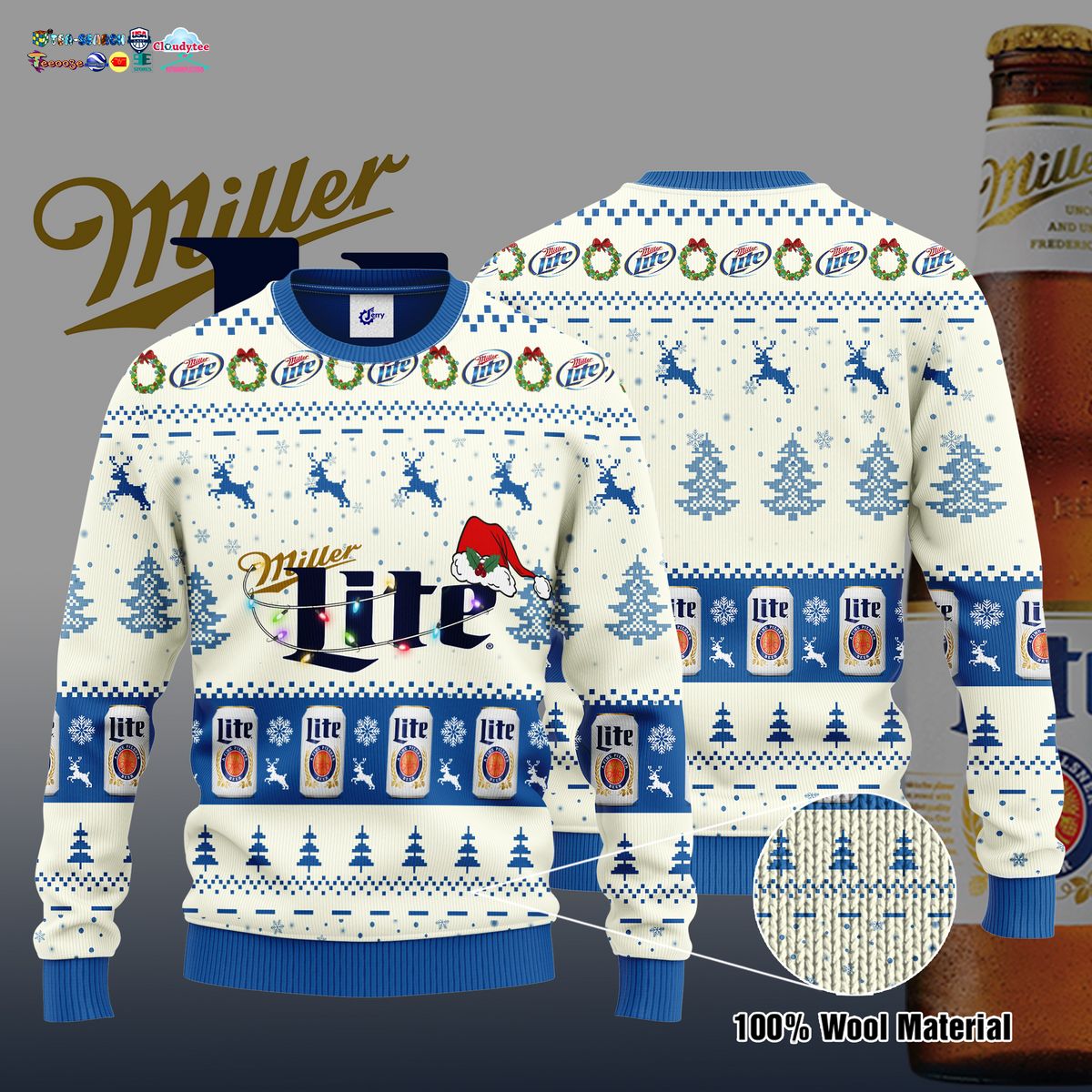 Miller Lite Santa Hat Ugly Christmas Sweater