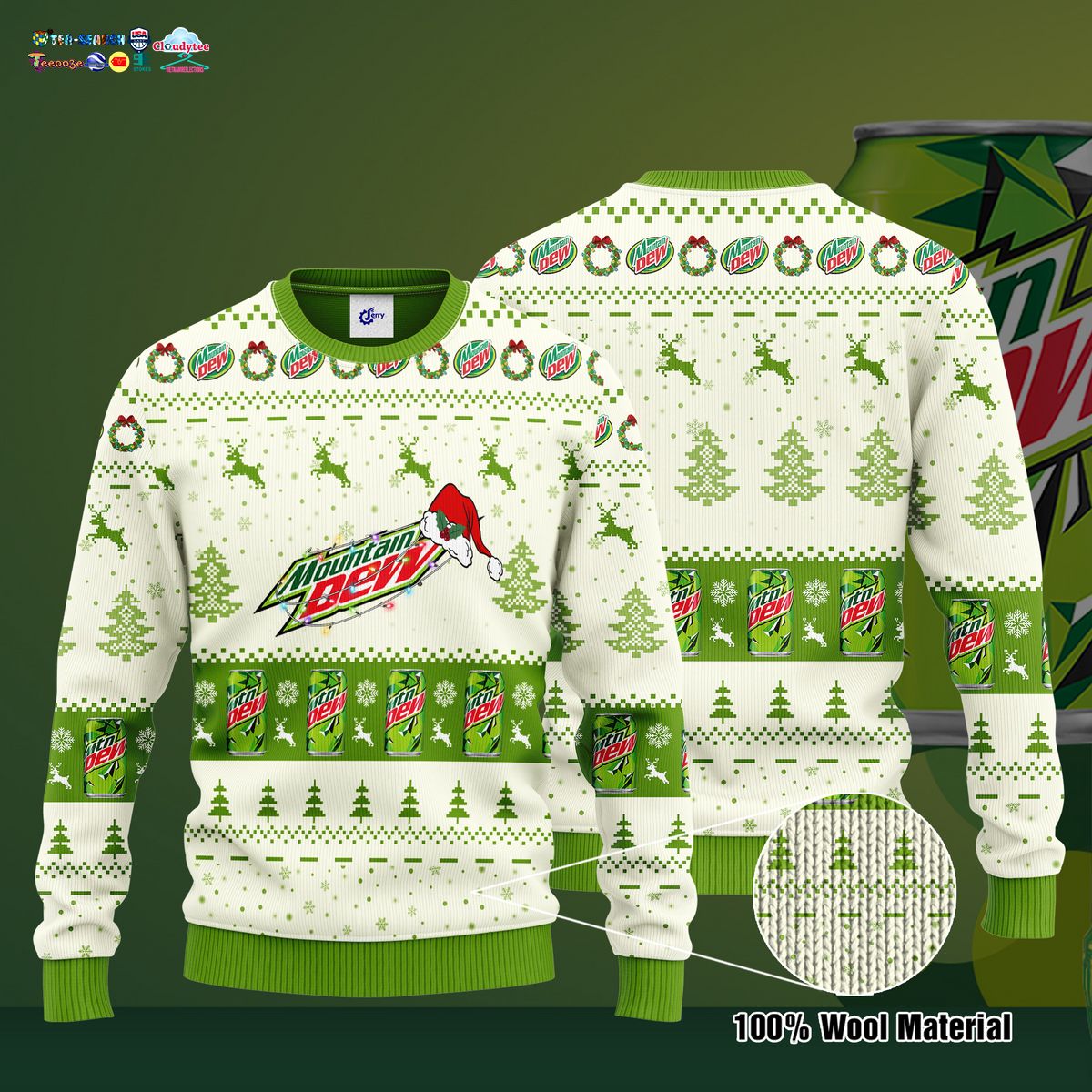 Mountain Dew Santa Hat Ugly Christmas Sweater
