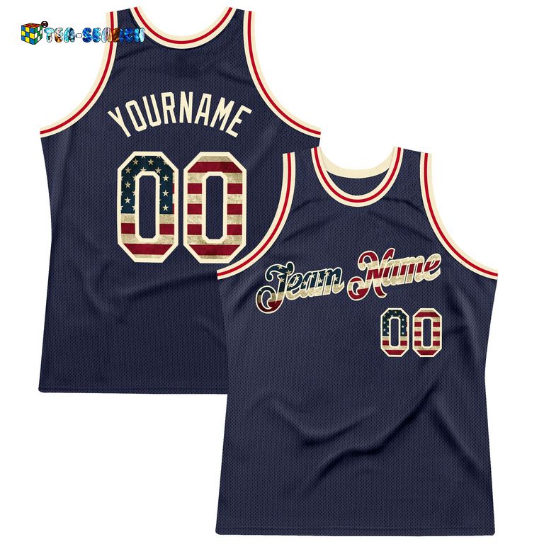 Navy Vintage Usa Flag-cream Authentic Throwback Basketball Jersey – Usalast