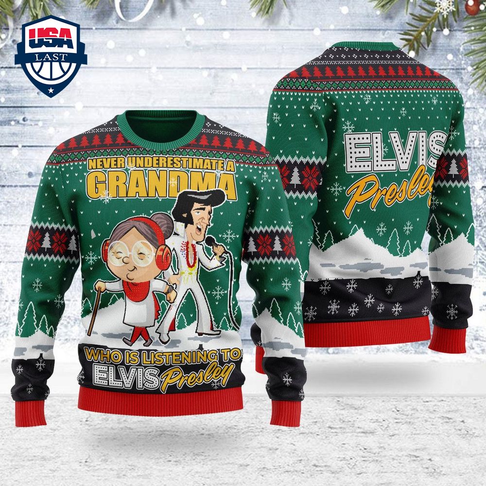 Never Underestimate A Grandma Who Is Listening To Elvis Presley Ugly Christmas Sweater – Saleoff
