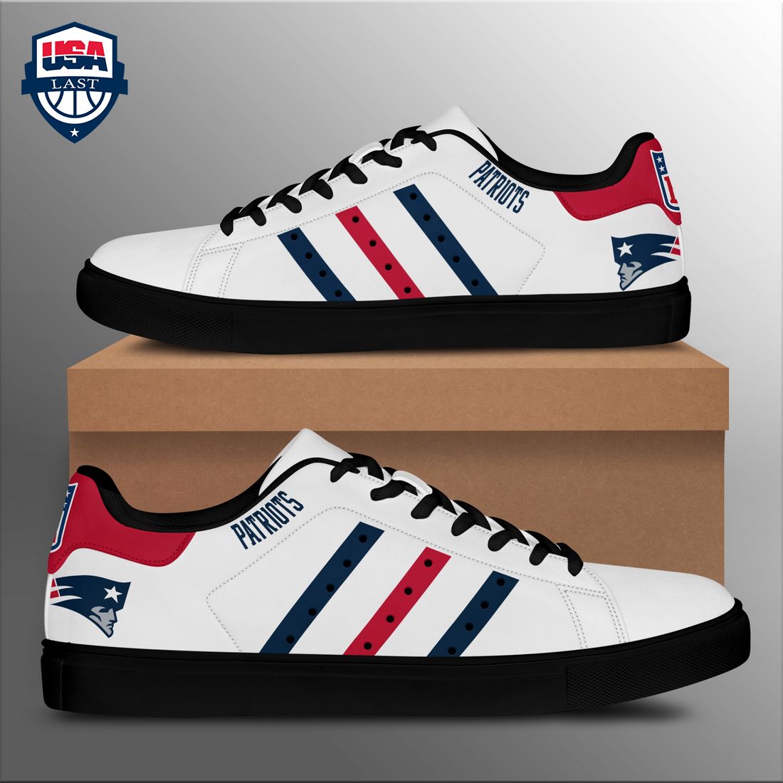 New England Patriots Navy Red Stripes Stan Smith Low Top Shoes – Saleoff