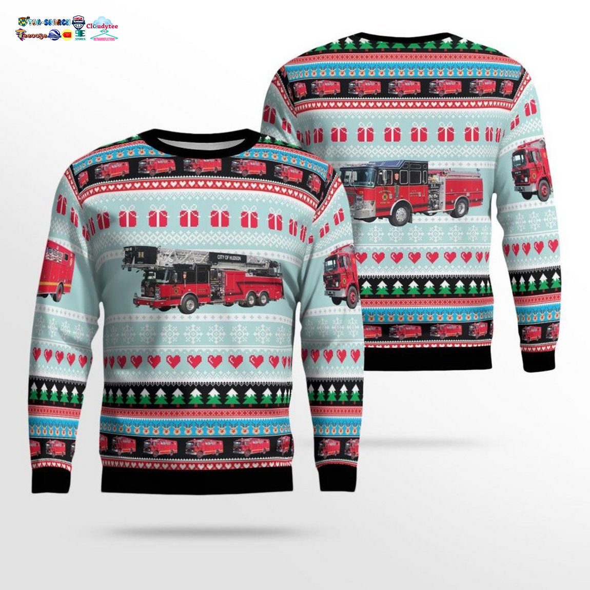 New York City of Hudson Fire Department 3D Christmas Sweater - Rocking picture
