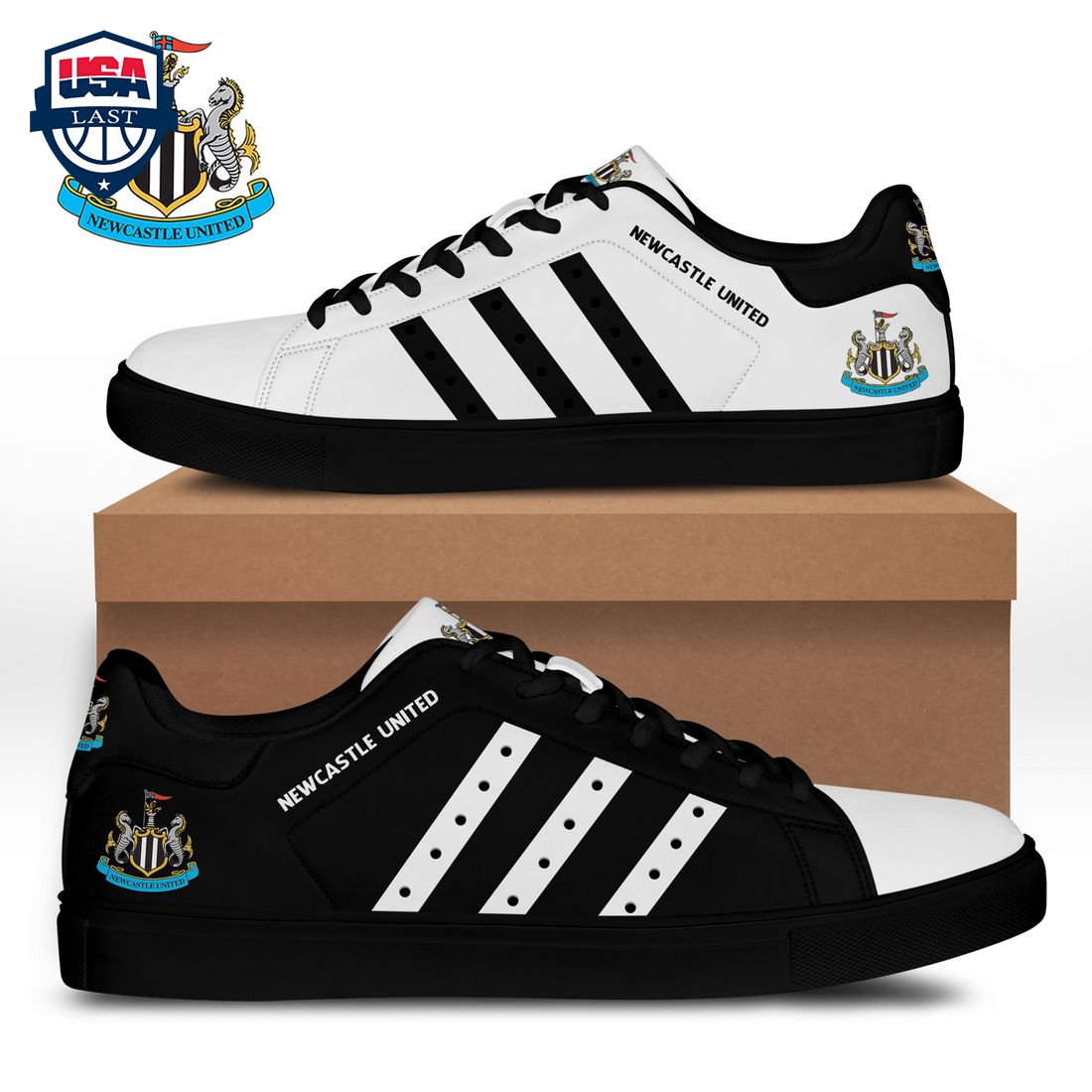 Newcastle United FC Black White Stripes Stan Smith Low Top Shoes - Coolosm