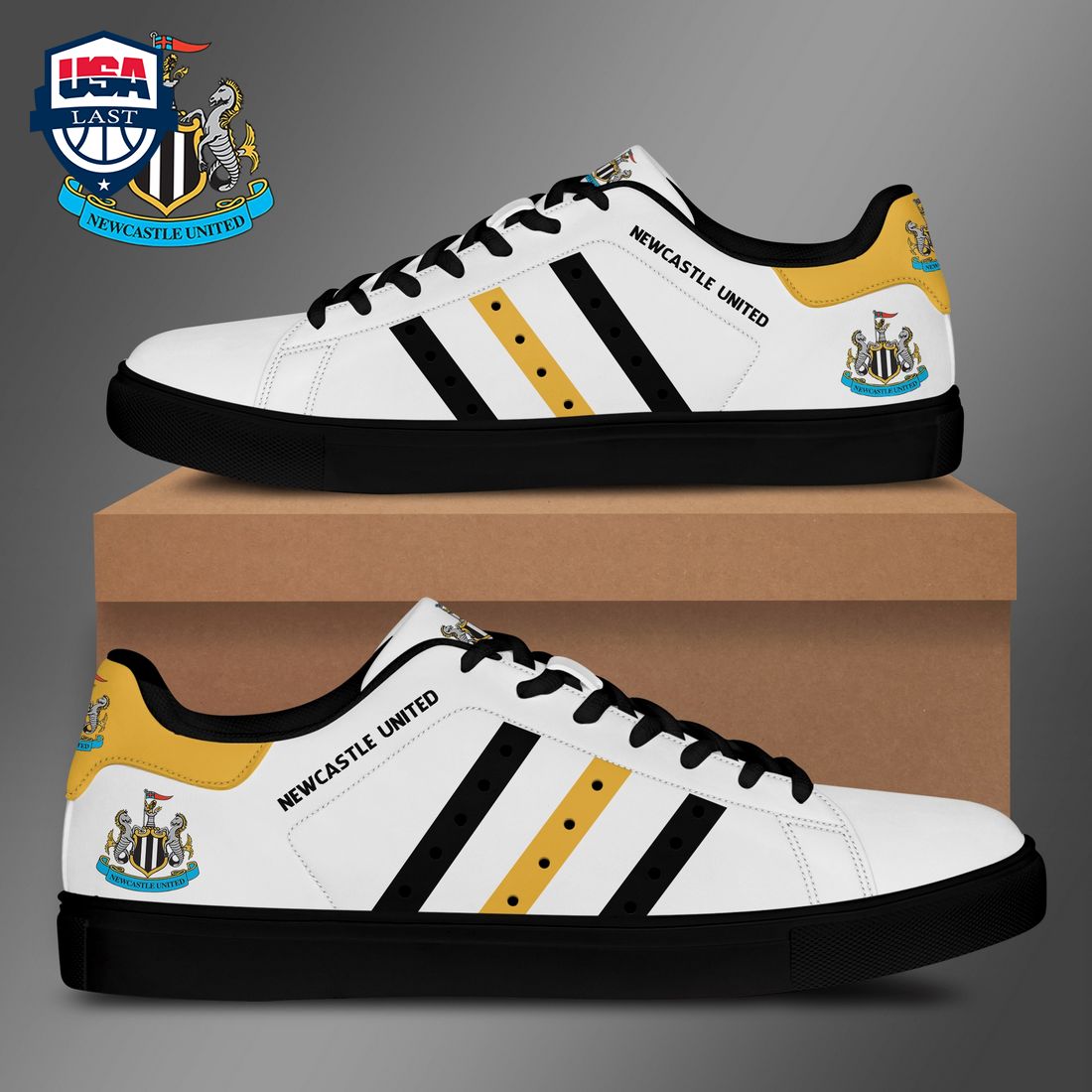 Newcastle United FC Black Yellow Stripes Stan Smith Low Top Shoes – Saleoff