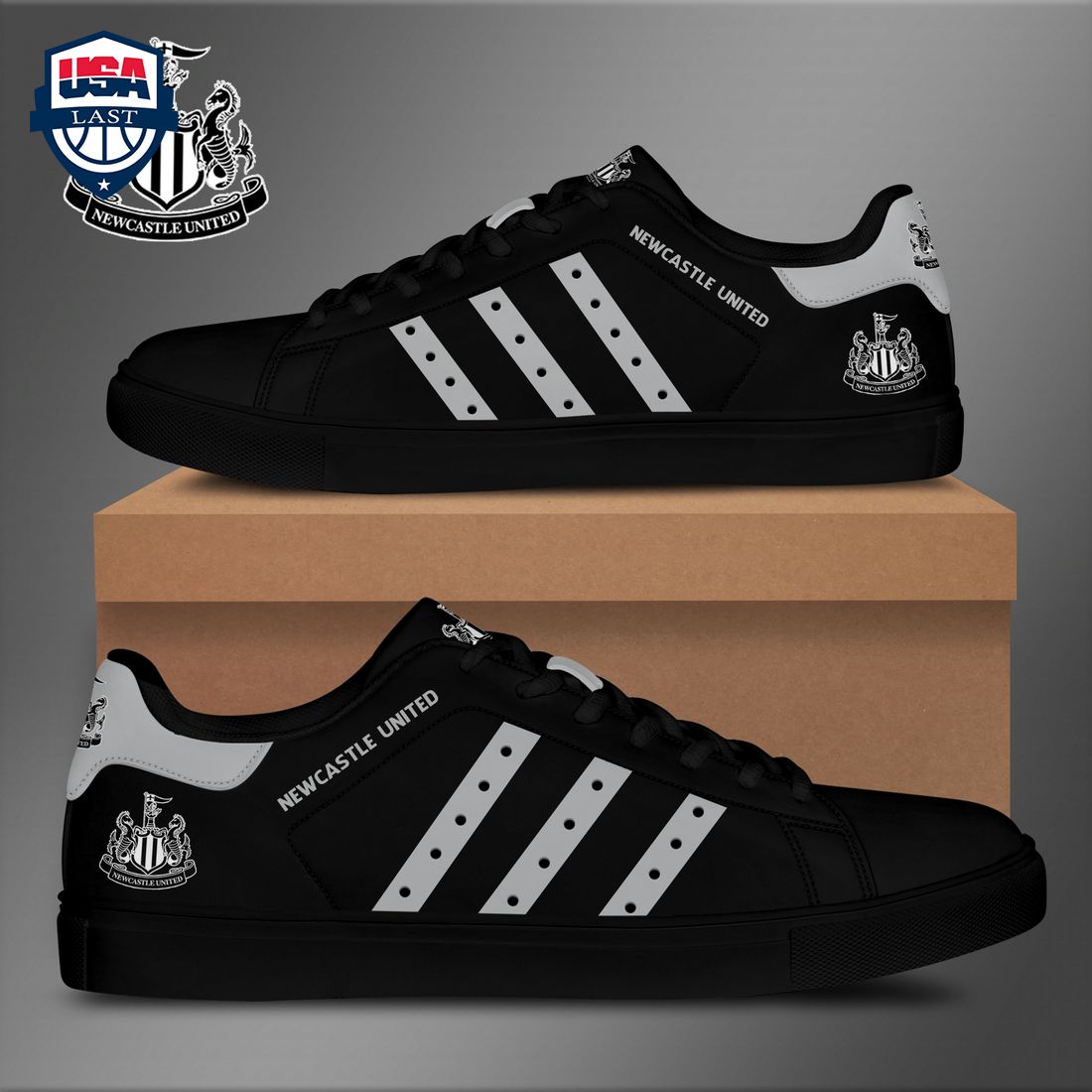 Newcastle United FC Grey Stripes Stan Smith Low Top Shoes - Rocking picture