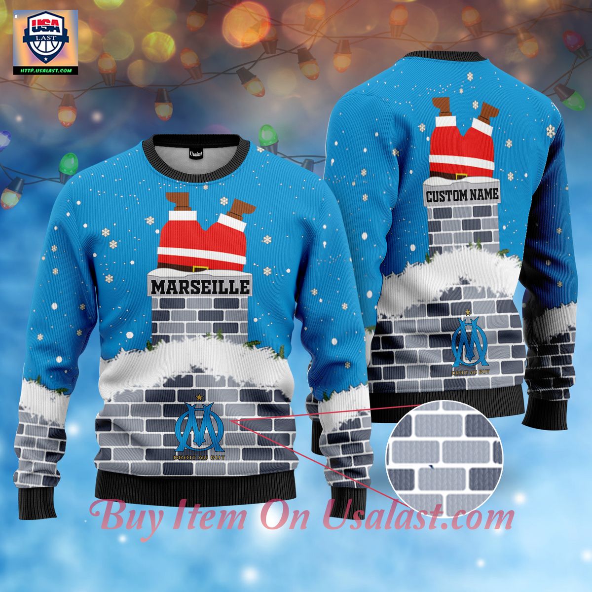 Olympique de Marseille Santa Claus Custom Name Ugly Christmas Sweater – Usalast