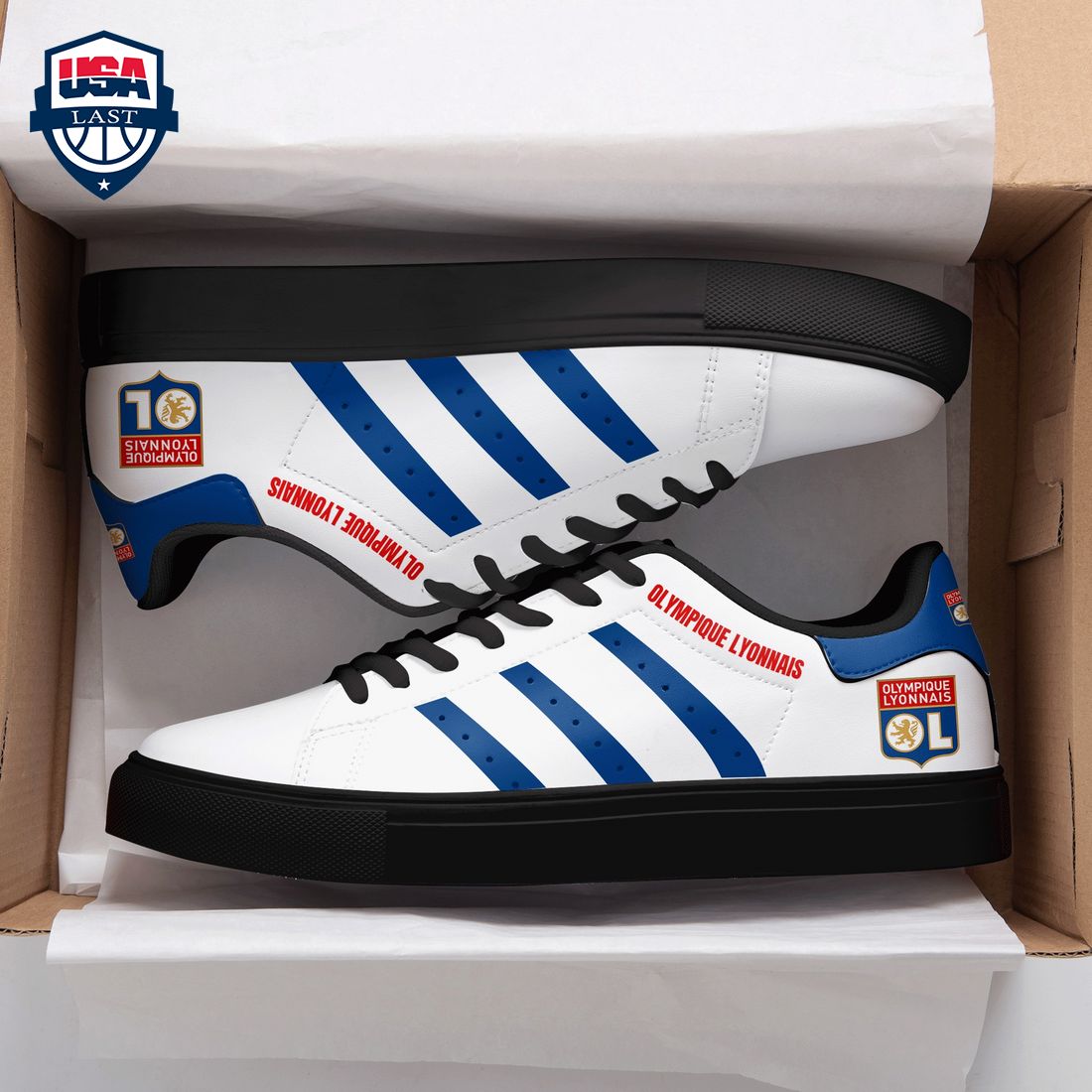 Olympique Lyonnais Navy Stripes Style 2 Stan Smith Low Top Shoes – Saleoff