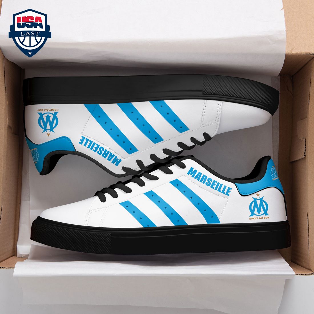 Olympique Marseille Aqua Blue Stripes Stan Smith Low Top Shoes – Saleoff