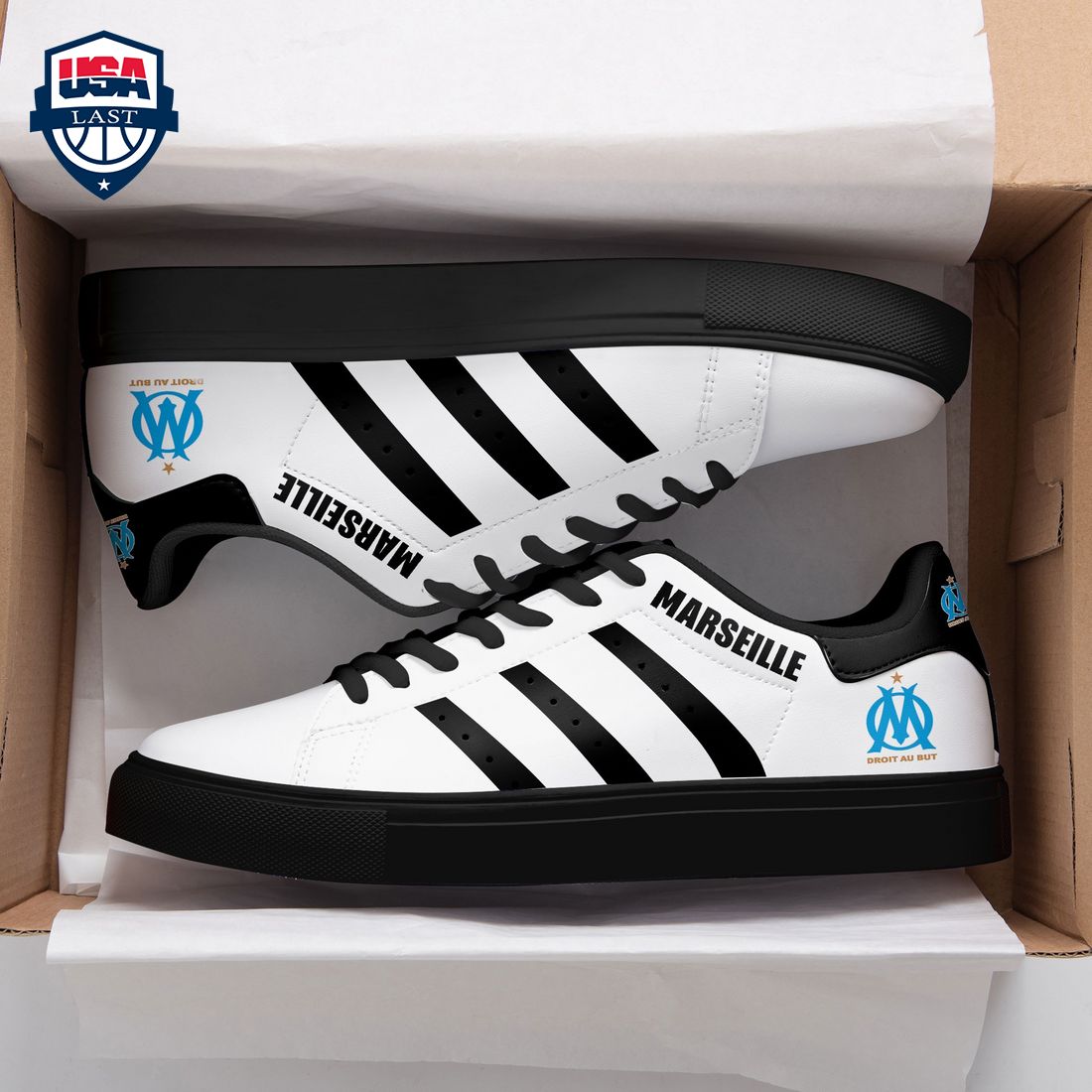 Olympique Marseille Black Stripes Stan Smith Low Top Shoes – Saleoff