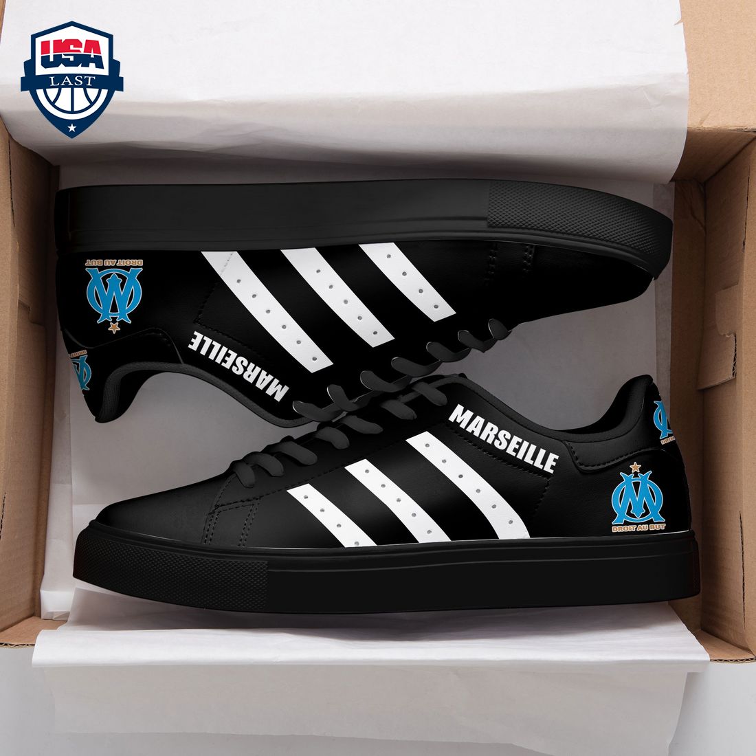 Olympique Marseille White Stripes Style 1 Stan Smith Low Top Shoes – Saleoff
