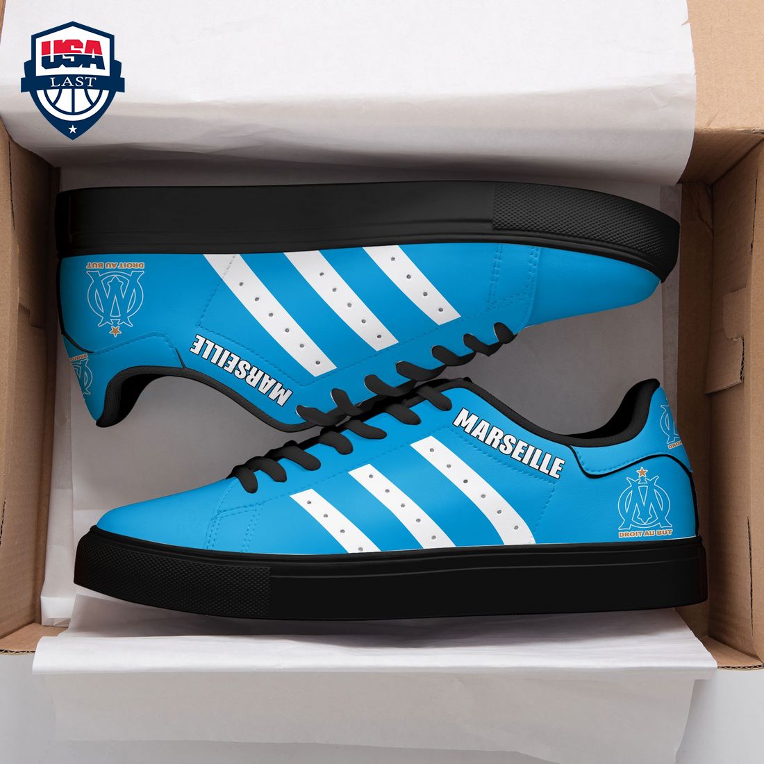 Olympique Marseille White Stripes Style 2 Stan Smith Low Top Shoes – Saleoff