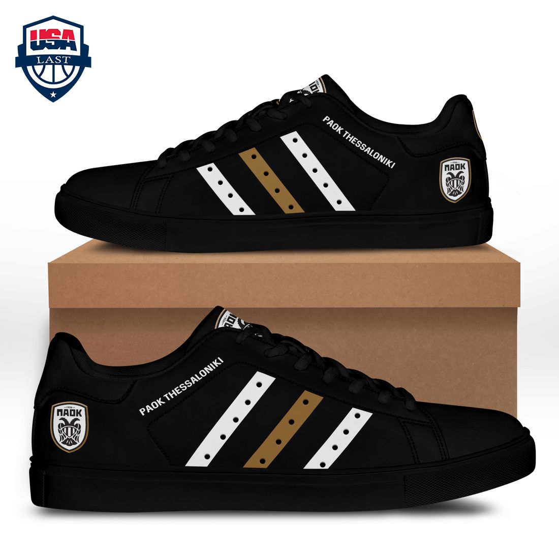 PAOK FC White Brown Stripes Stan Smith Low Top Shoes – Saleoff