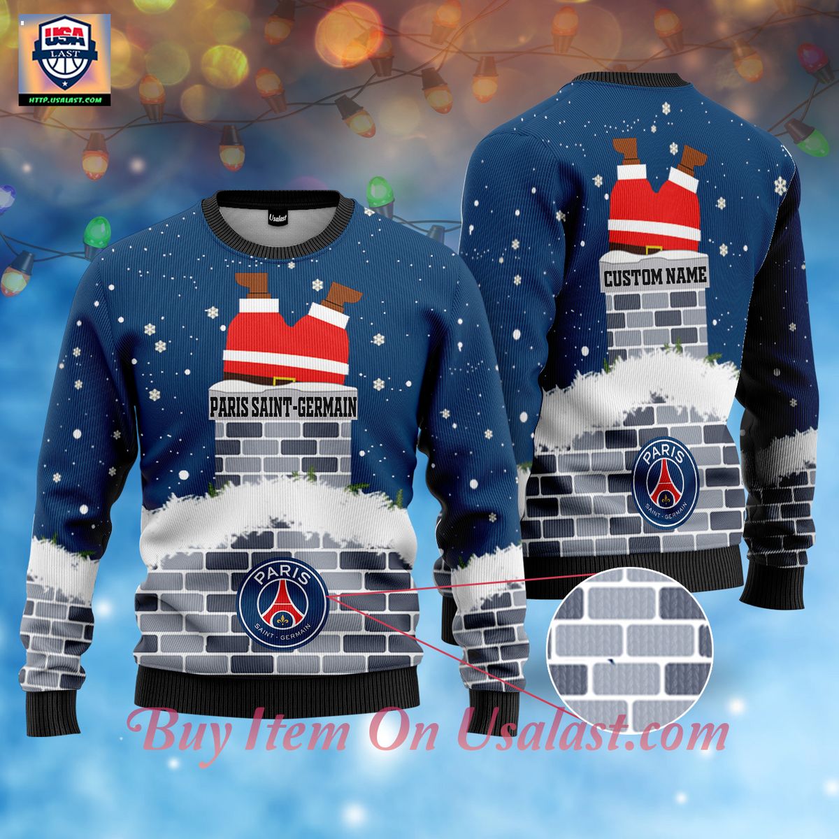 Paris Saint-Germain FC Santa Claus Custom Name Ugly Christmas Sweater – Usalast