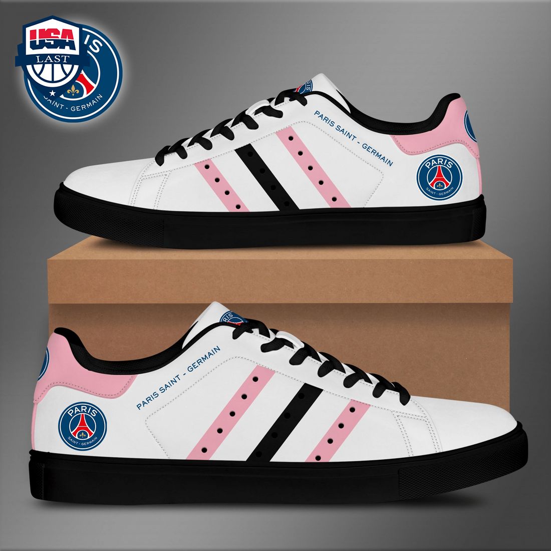 Paris Saint-Germain Pink Black Stripes Stan Smith Low Top Shoes - Wow, cute pie
