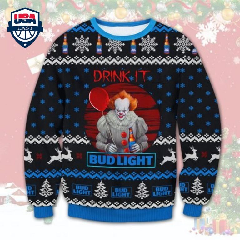 Pennywise Drink It Bud Light Ugly Sweater - You look elegant man