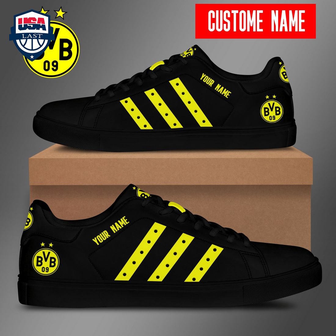 Personalized Borussia Dortmund Yellow Stripes Stan Smith Low Top Shoes – Saleoff