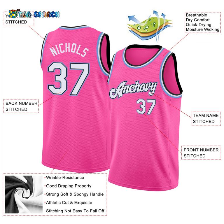 Pink White-Light Blue Round Neck Rib-knit Basketball Jersey - Best picture ever