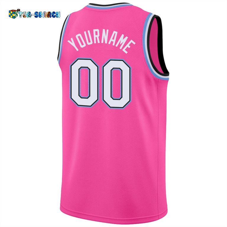 Pink White-Light Blue Round Neck Rib-knit Basketball Jersey - You look too weak