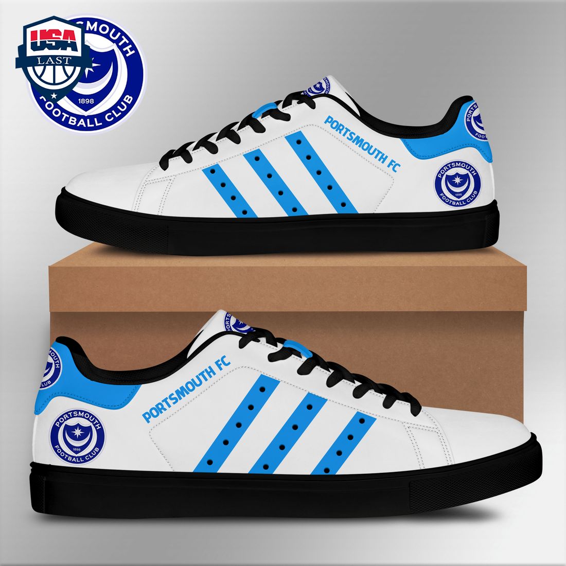 Portsmouth FC Aqua Blue Stripes Style 1 Stan Smith Low Top Shoes – Saleoff