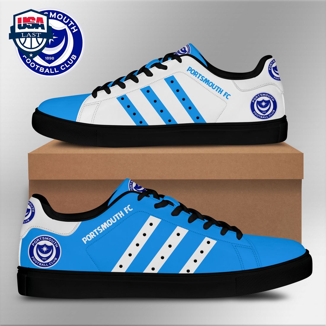 Portsmouth FC Aqua Blue White Stripes Stan Smith Low Top Shoes – Saleoff