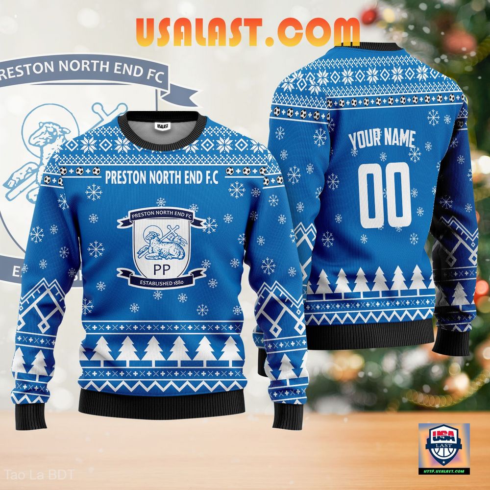 Preston North End F.C Ugly Christmas Sweater Light Blue Version – Usalast