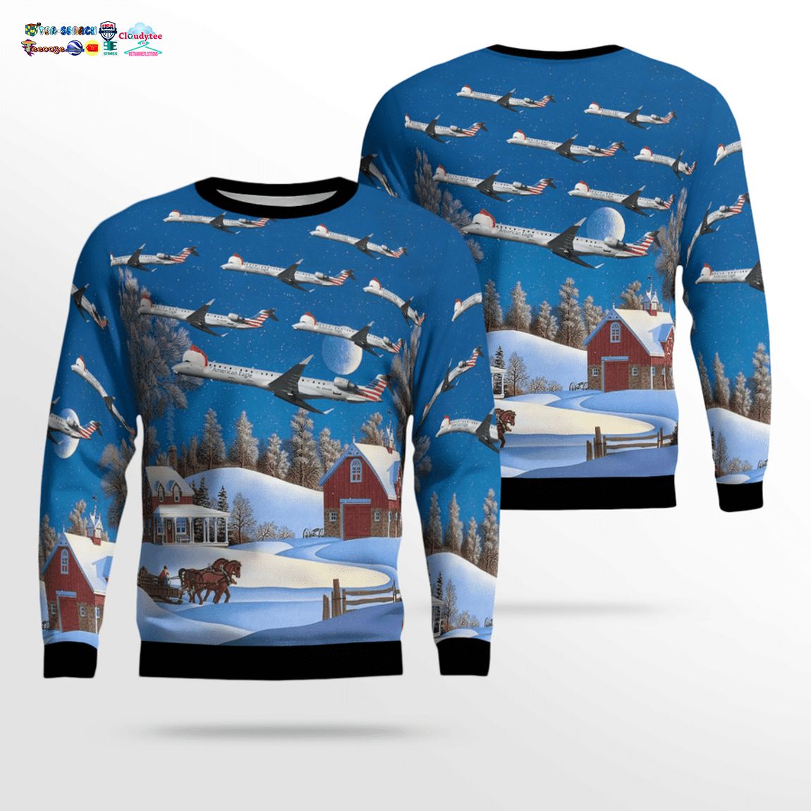 PSA Airlines Bombardier CRJ900 3D Christmas Sweater - Gang of rockstars