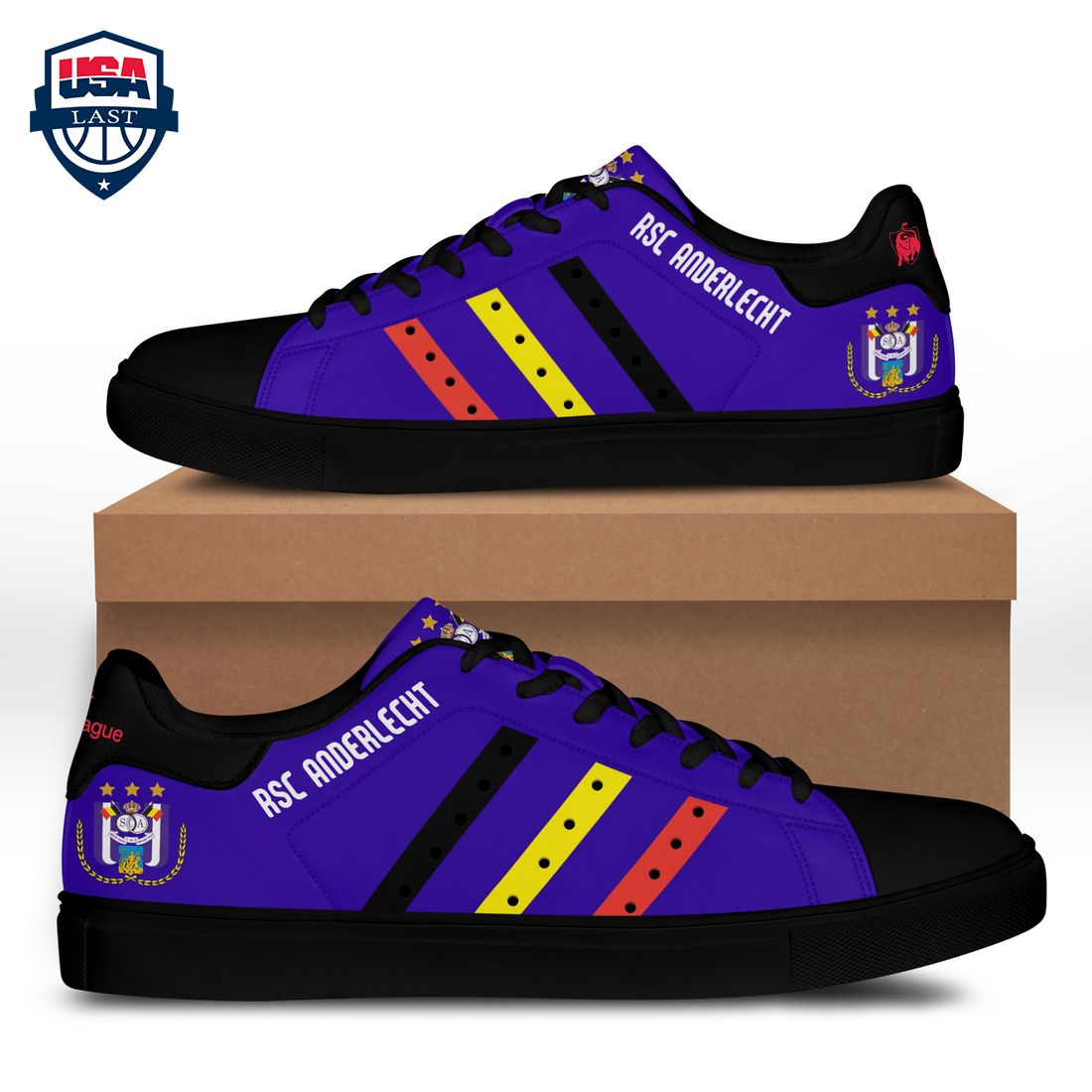 R.S.C. Anderlecht Black Yellow Red Stripes Stan Smith Low Top Shoes – Saleoff