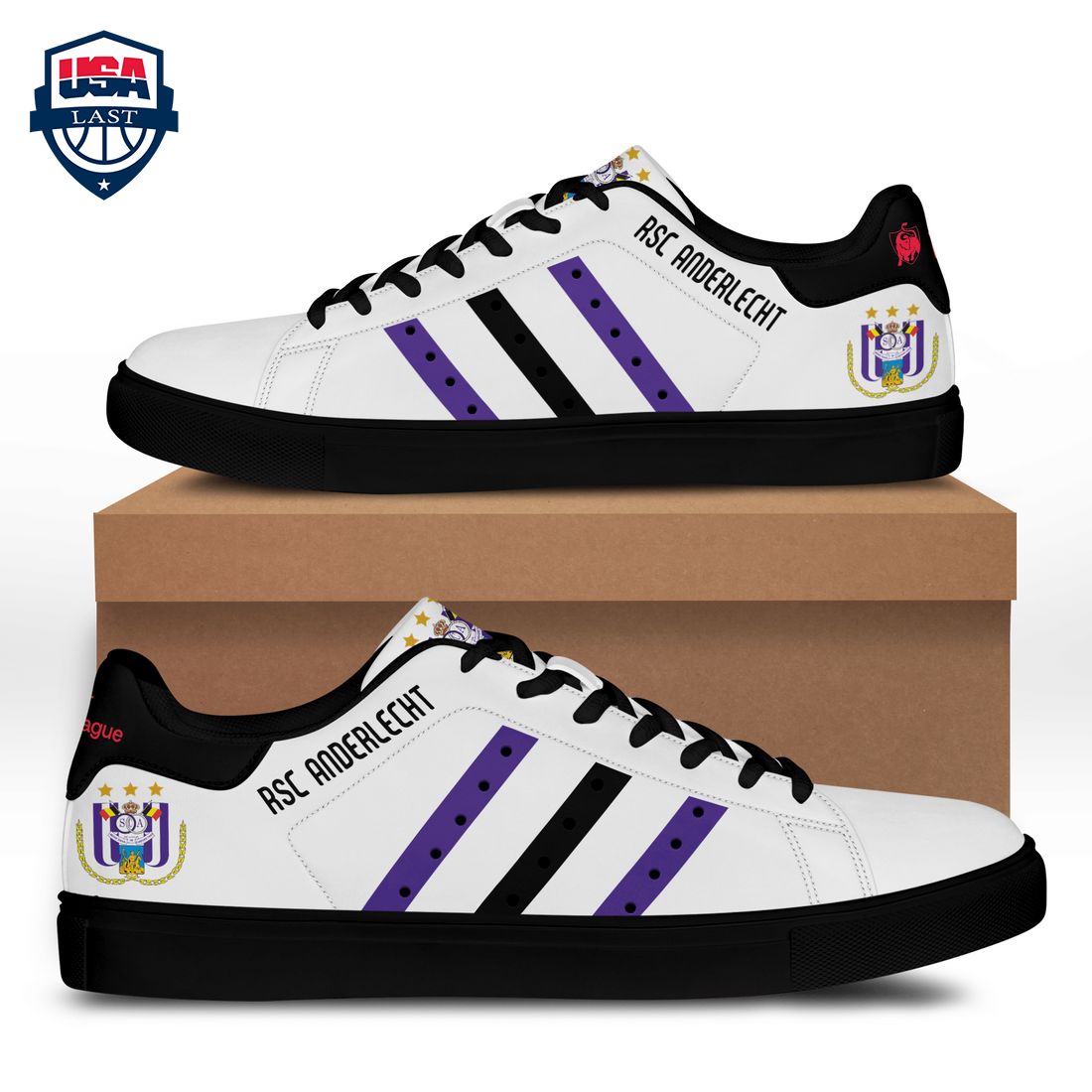R.S.C. Anderlecht Purple Black Stripes Stan Smith Low Top Shoes – Saleoff