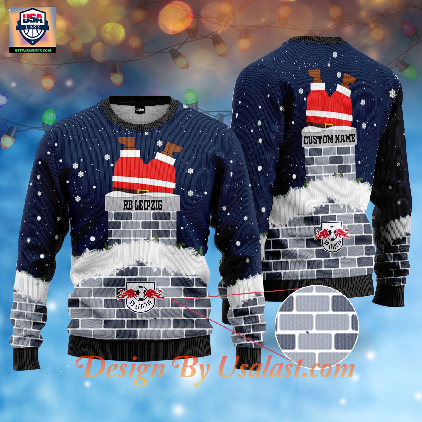 RB Leipzig Custom Name Ugly Christmas Sweater – Blue Version – Usalast
