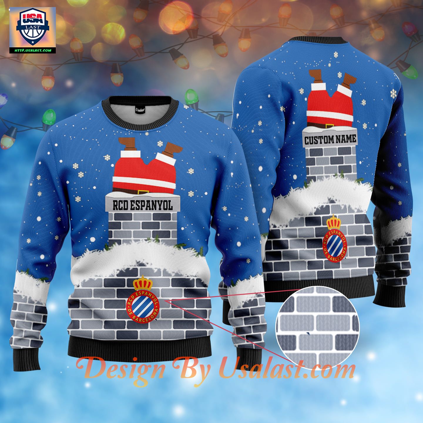 RCD Espanyol Santa Claus Custom Name Ugly Christmas Sweater – Usalast