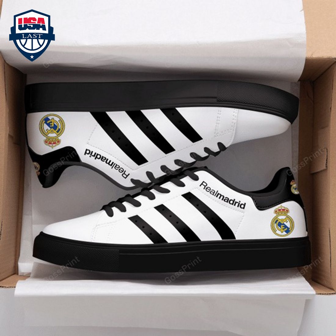 Real Madrid Black Stripes Stan Smith Low Top Shoes – Saleoff