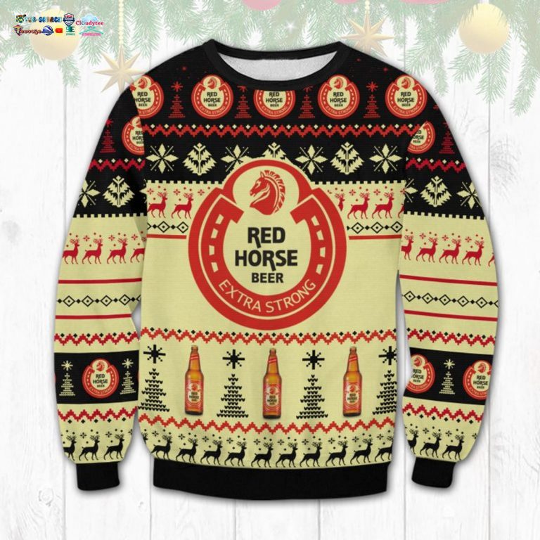 Red Horse Ugly Christmas Sweater - Radiant and glowing Pic dear