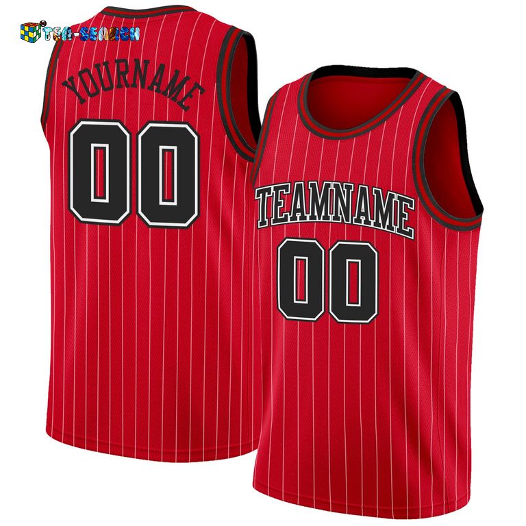 Red White Pinstripe Black-white Authentic Basketball Jersey - Good look mam