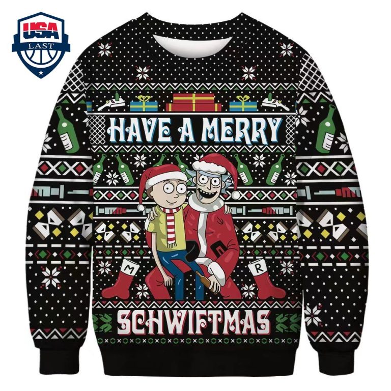 Rick And Morty Have A Merry Schwiftmas Ugly Christmas Sweater - Cutting dash
