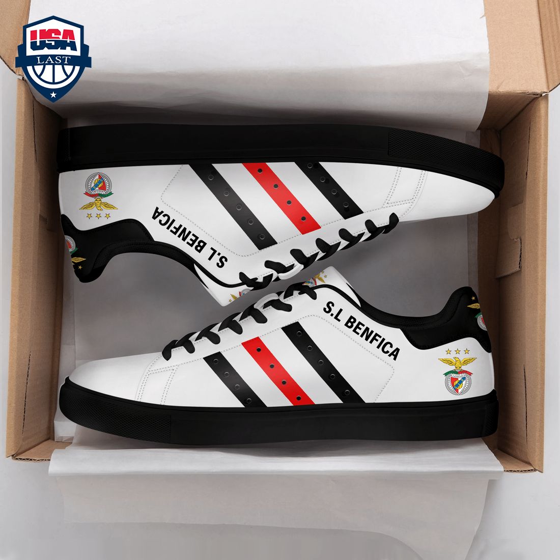 S.L Benfica Black Red Stripes Stan Smith Low Top Shoes - Nice shot bro