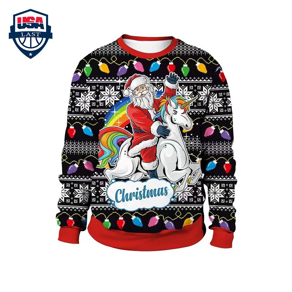 Santa Riding Unicorn Ugly Christmas Sweater – Saleoff