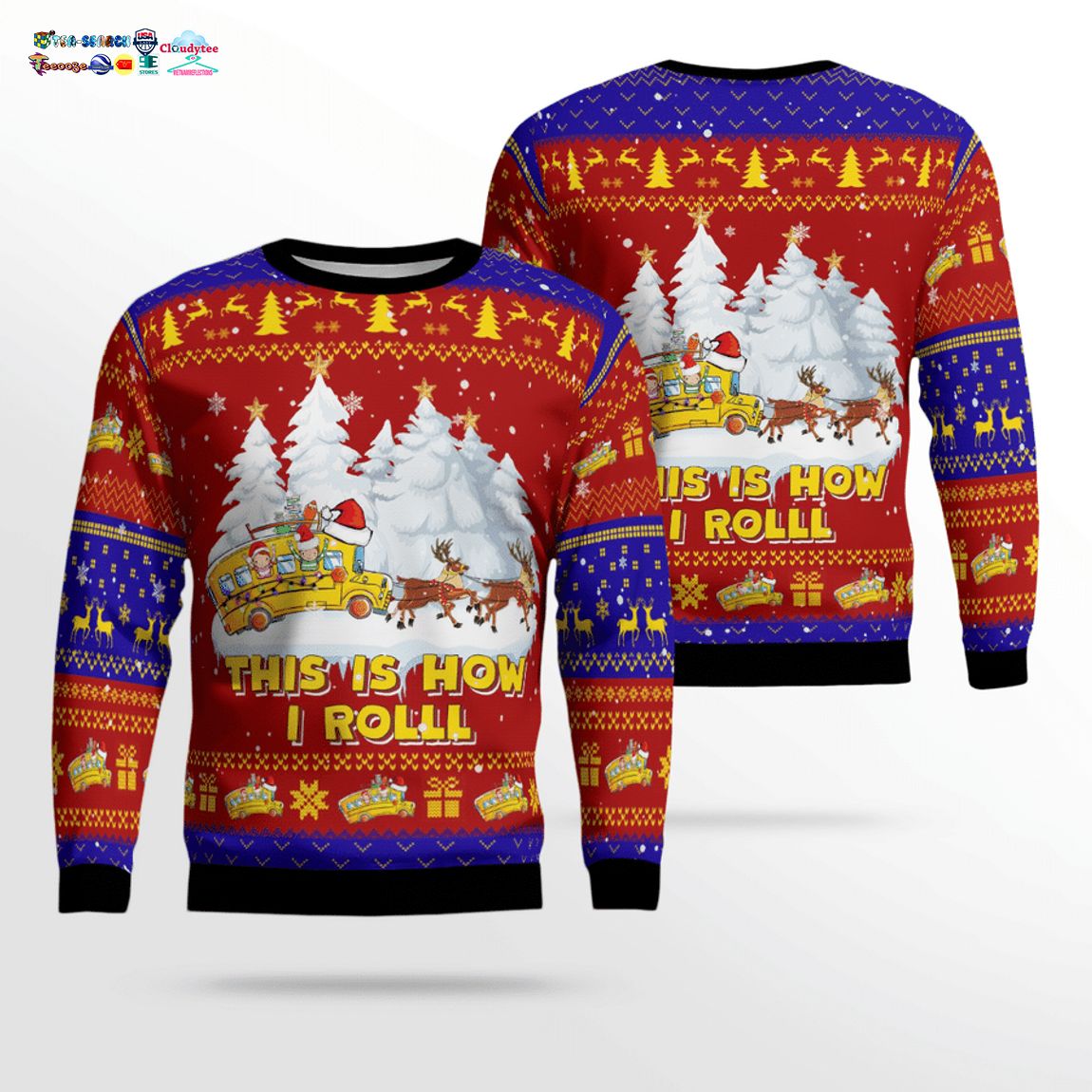 School Bus This Is How I Roll 3D Christmas Sweater