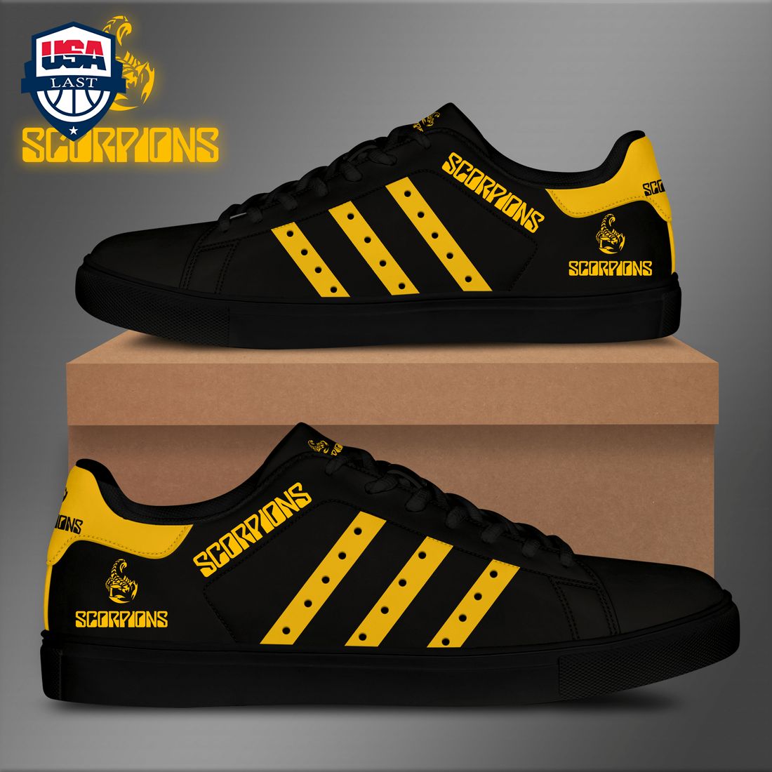 Scorpions Yellow Stripes Style 1 Stan Smith Low Top Shoes – Saleoff