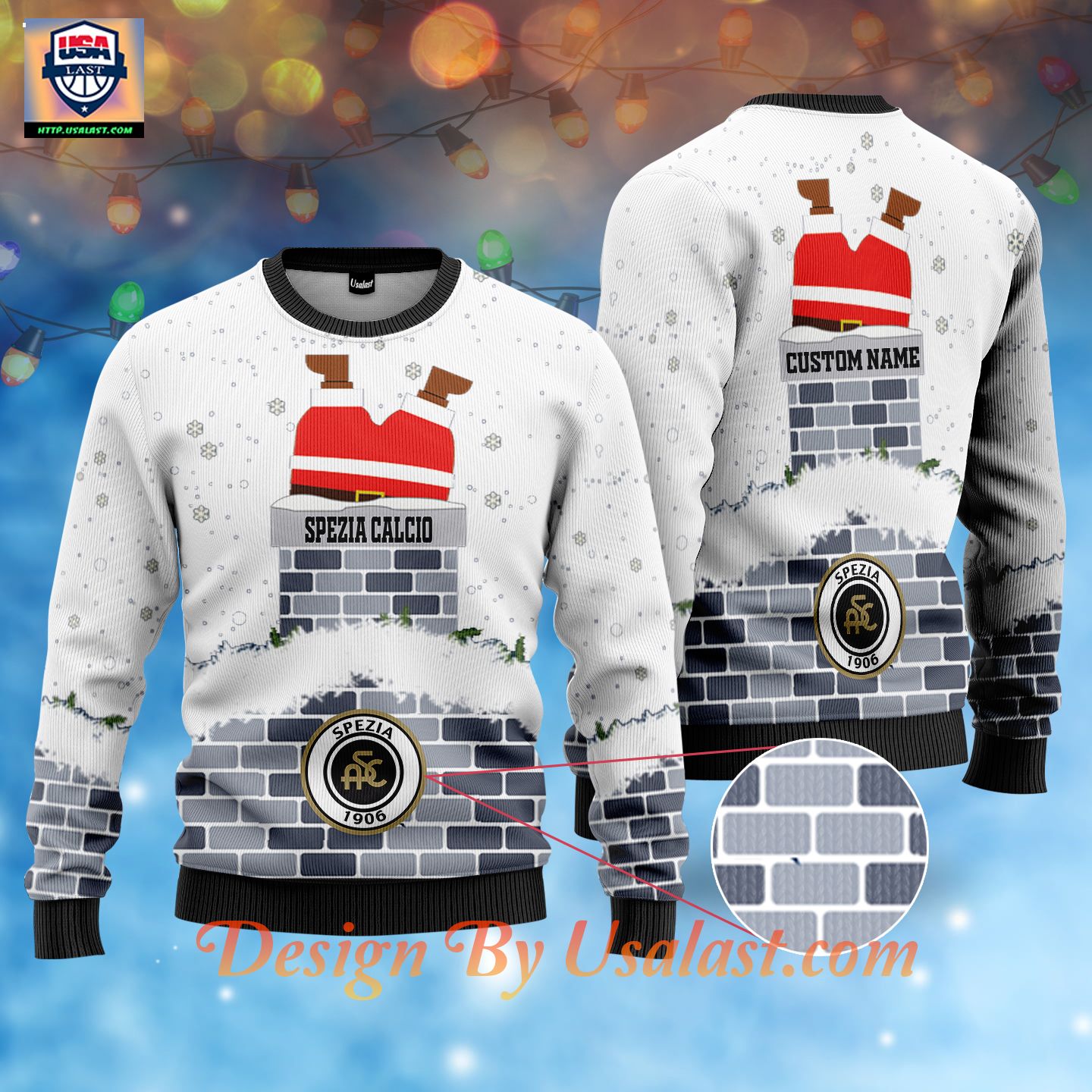 Spezia Calcio Santa Claus Custom Name Ugly Christmas Sweater – Usalast