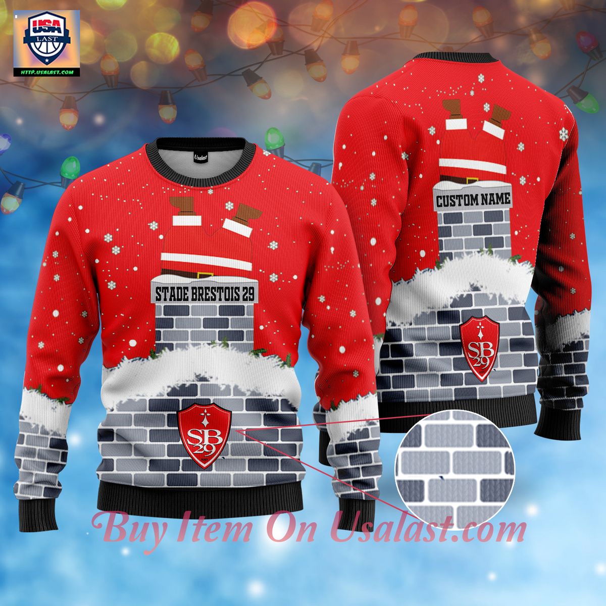 Stade Brestois 29 Santa Claus Custom Name Ugly Christmas Sweater – Usalast