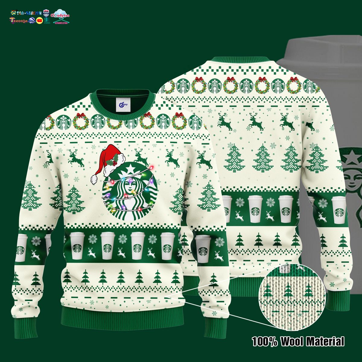 Starbucks Santa Hat Ugly Christmas Sweater