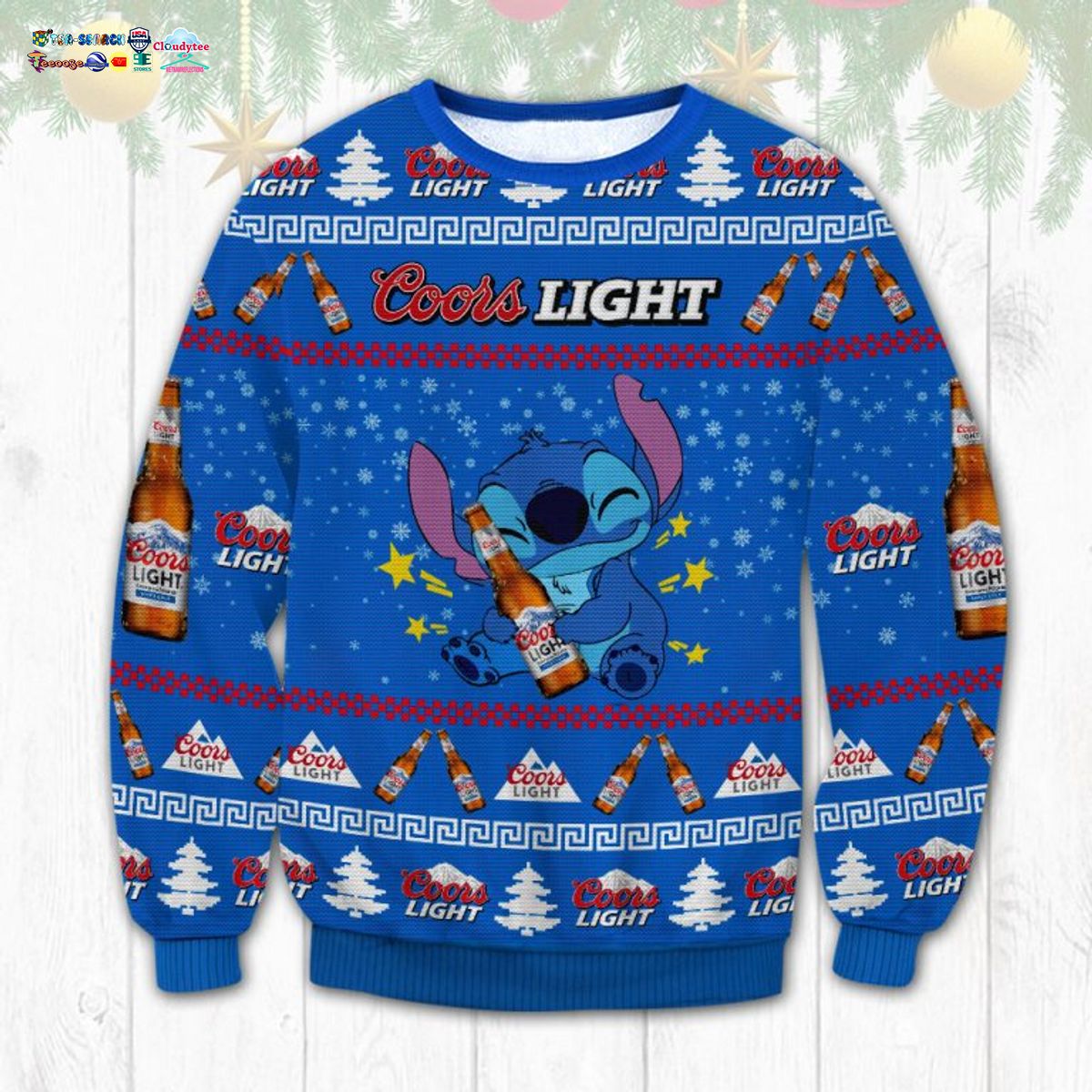 Stitch Hug Coors Light Ugly Christmas Sweater