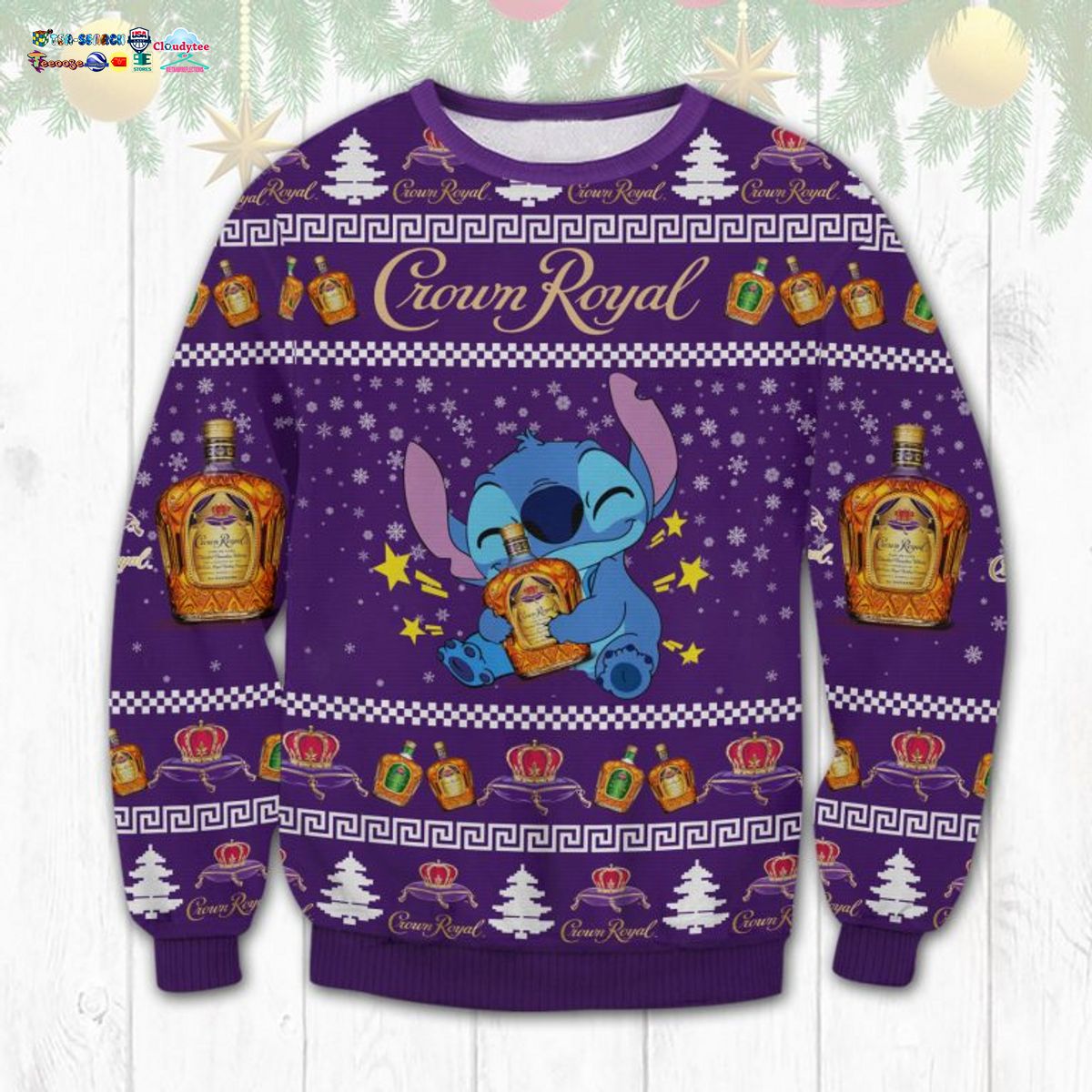Stitch Hug Crown Royal Ugly Christmas Sweater