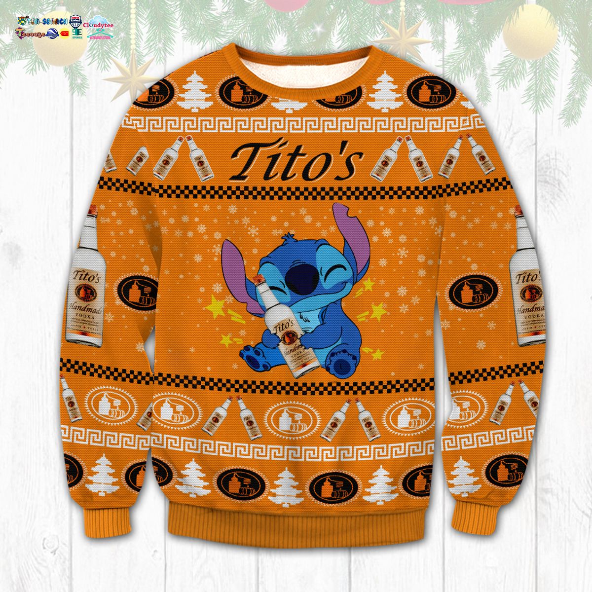 Stitch Hug Tito’s Handmade Vodka Ugly Christmas Sweater