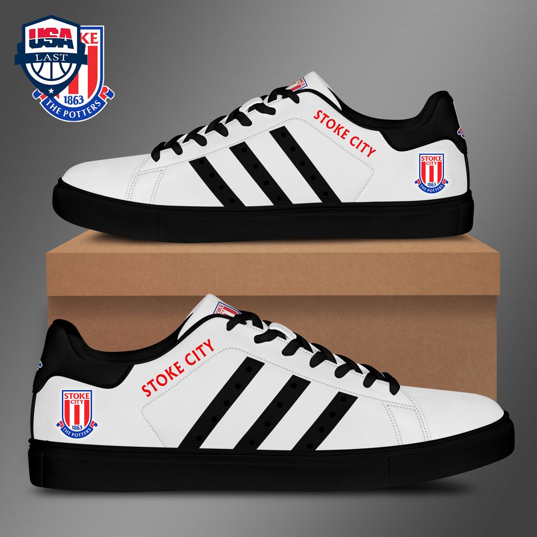 Stoke City FC Black Stripes Style 2 Stan Smith Low Top Shoes – Saleoff